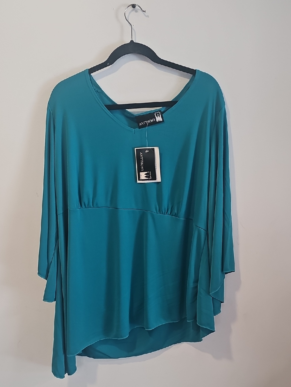 Antthony Teal V-Neck Draped Tunic Top